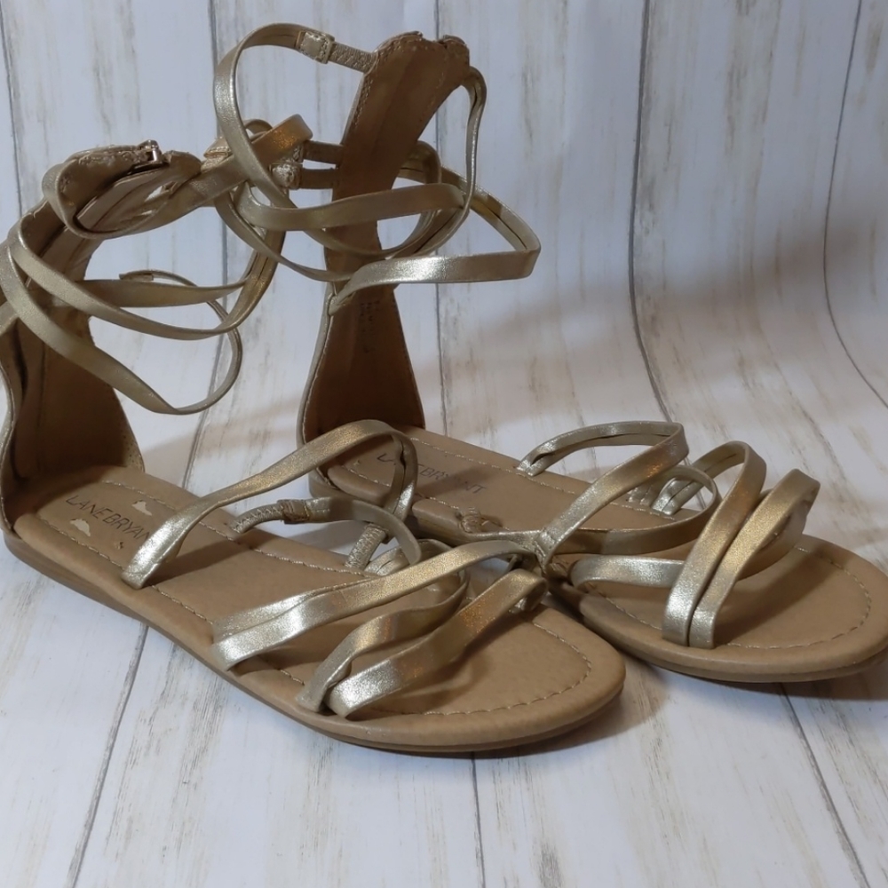 Lane Bryant Gladiator Sandals 8W Gold Strappy Zip